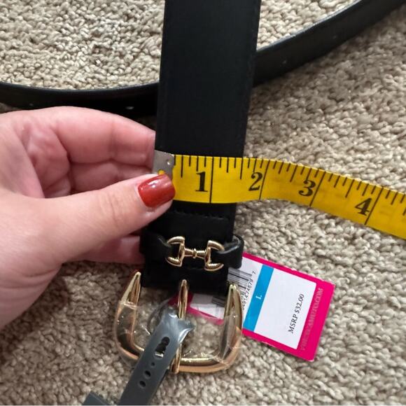 NWT Vince Camuto Black & Gold Dressy Belt Women’s Size Large Faux Leather - Picture 6 of 8